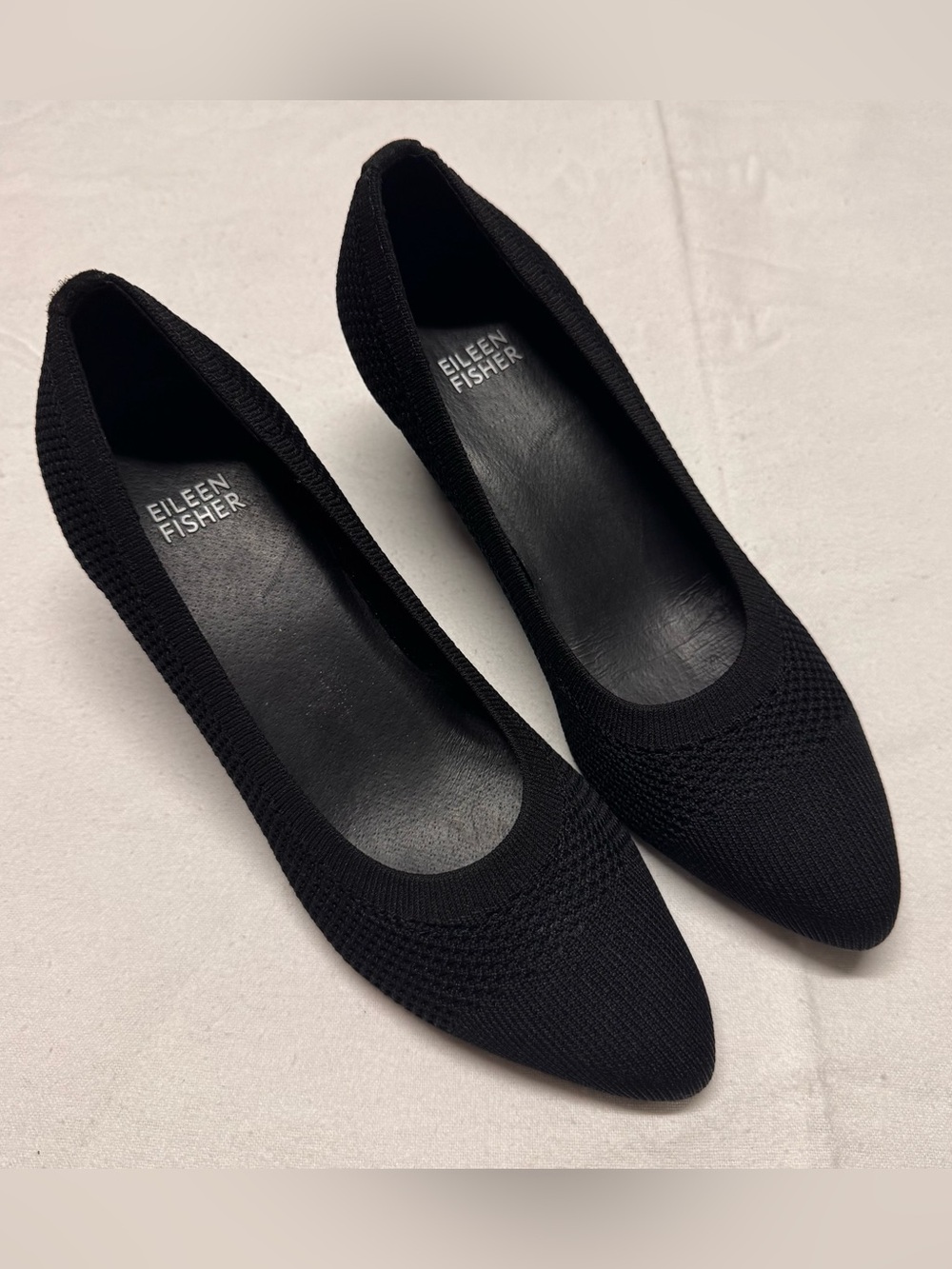 Eileen Fisher Black Knit Mid-Block Heel Pumps